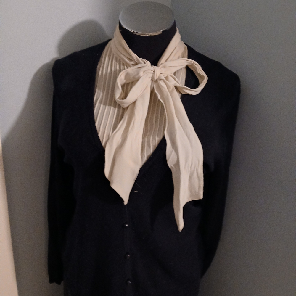 Ralph Lauren Cream Pleated Bow-Neck Blouse